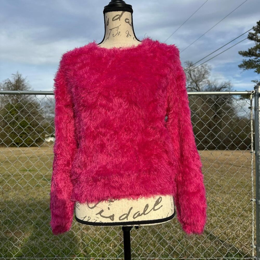 Hot Pink Fuzzy Long Sleeves Sweater
